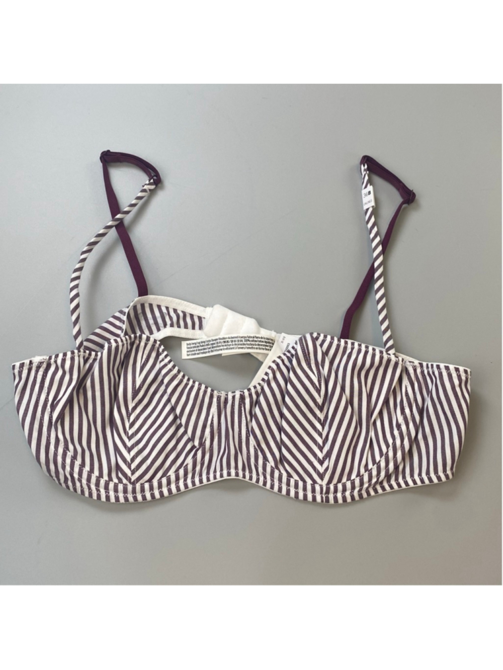 PINK Bra 36B Victorias Secret Burgundy White Striped Unlined Balconette NEW